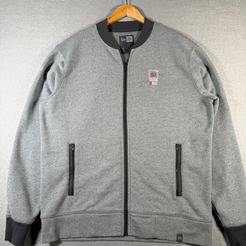New Era Intel Silicon Intel Fleece Bomber Jacket Mens XL Full Zip Gray Comfort